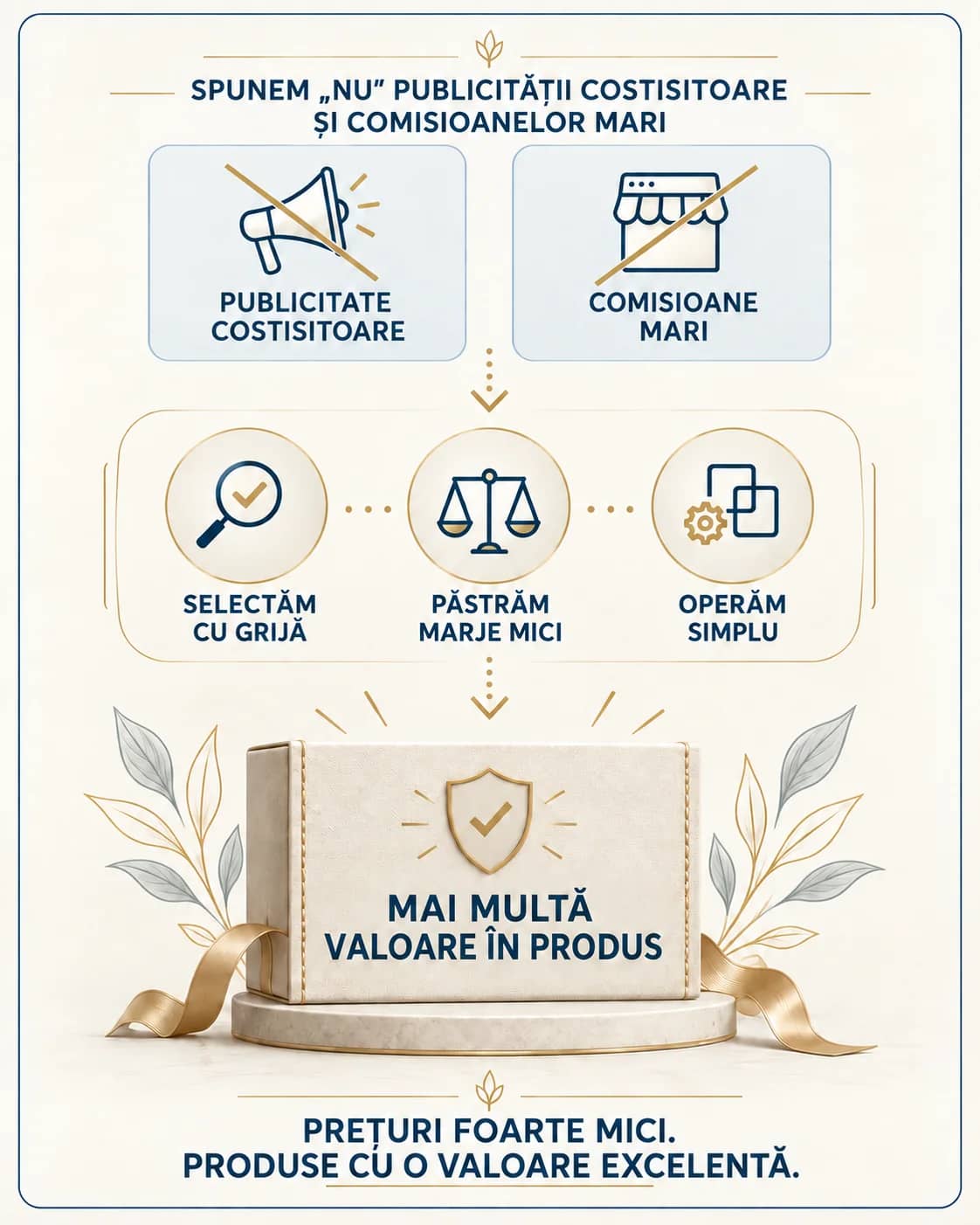 Costurile de publicitate și comisioanele platformelor sunt eliminate pentru a păstra valoarea reală a produsului