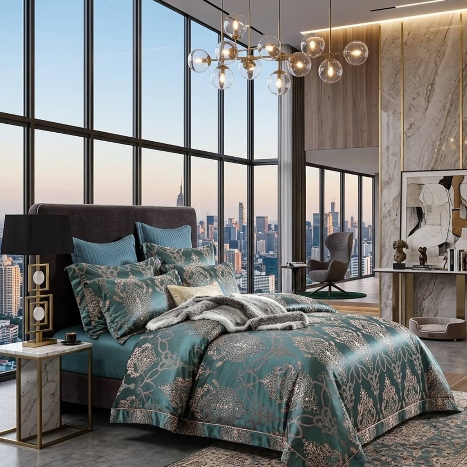 Lenjerie de pat dublu din jacquard, 6 piese, fără elastic, Collection Elegance | Casa New Concept