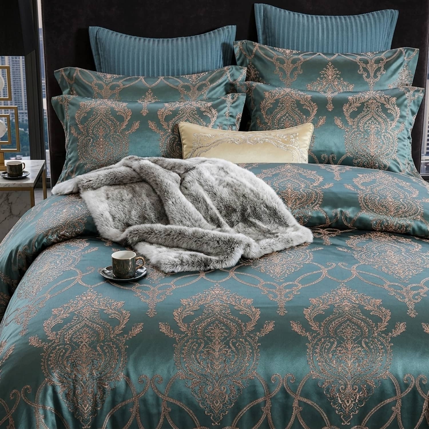 Lenjerie de pat dublu din jacquard, 6 piese, fără elastic, Collection Elegance | Casa New Concept – imagine produs 2