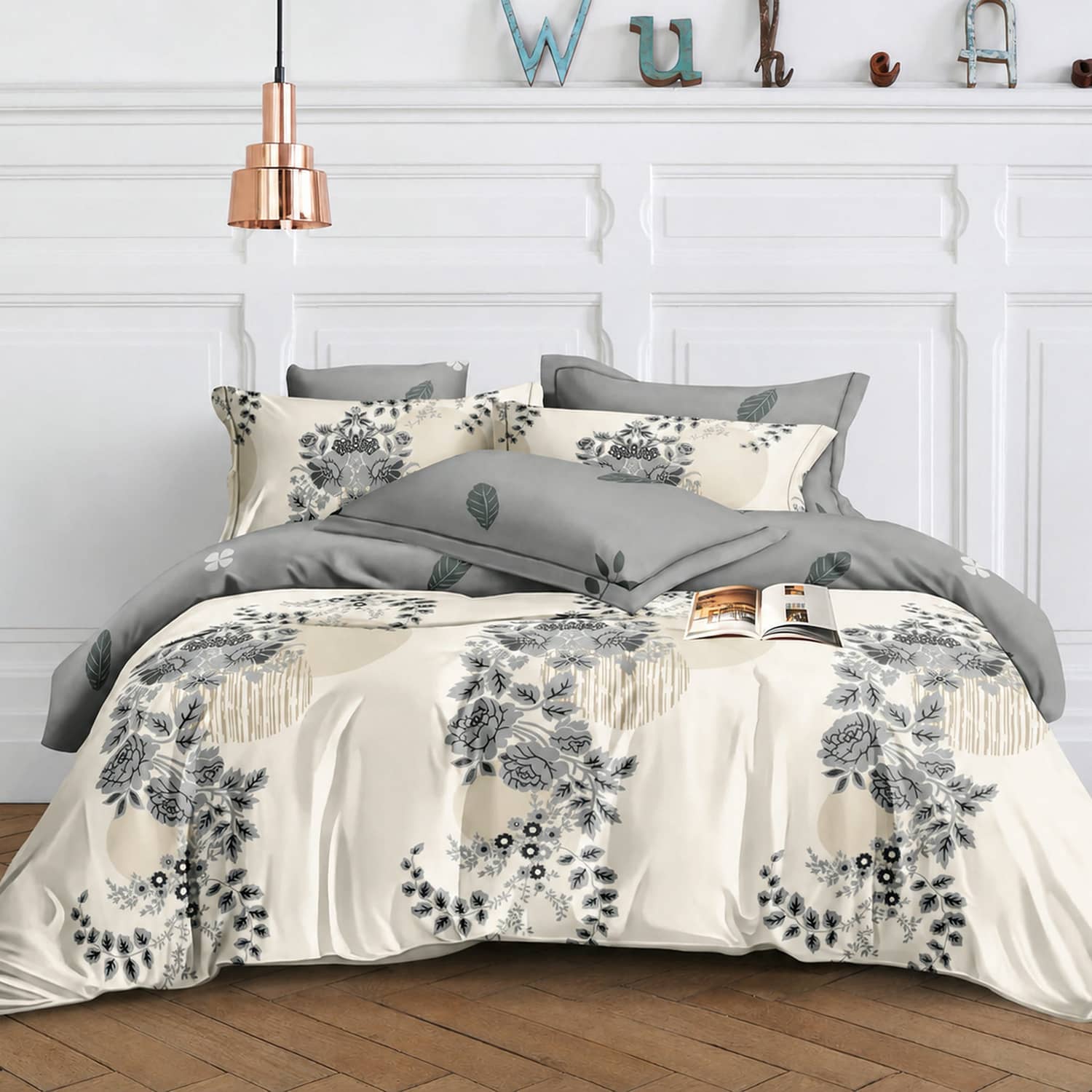 Lenjerie pat dublu, finet gros, elastic, 6 piese, model ec32 gre 401 | East Comfort