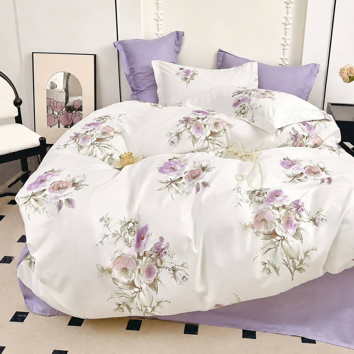 Lenjerie pat dublu, finet gros, elastic, 6 piese, model ec32 gre 522 | East Comfort