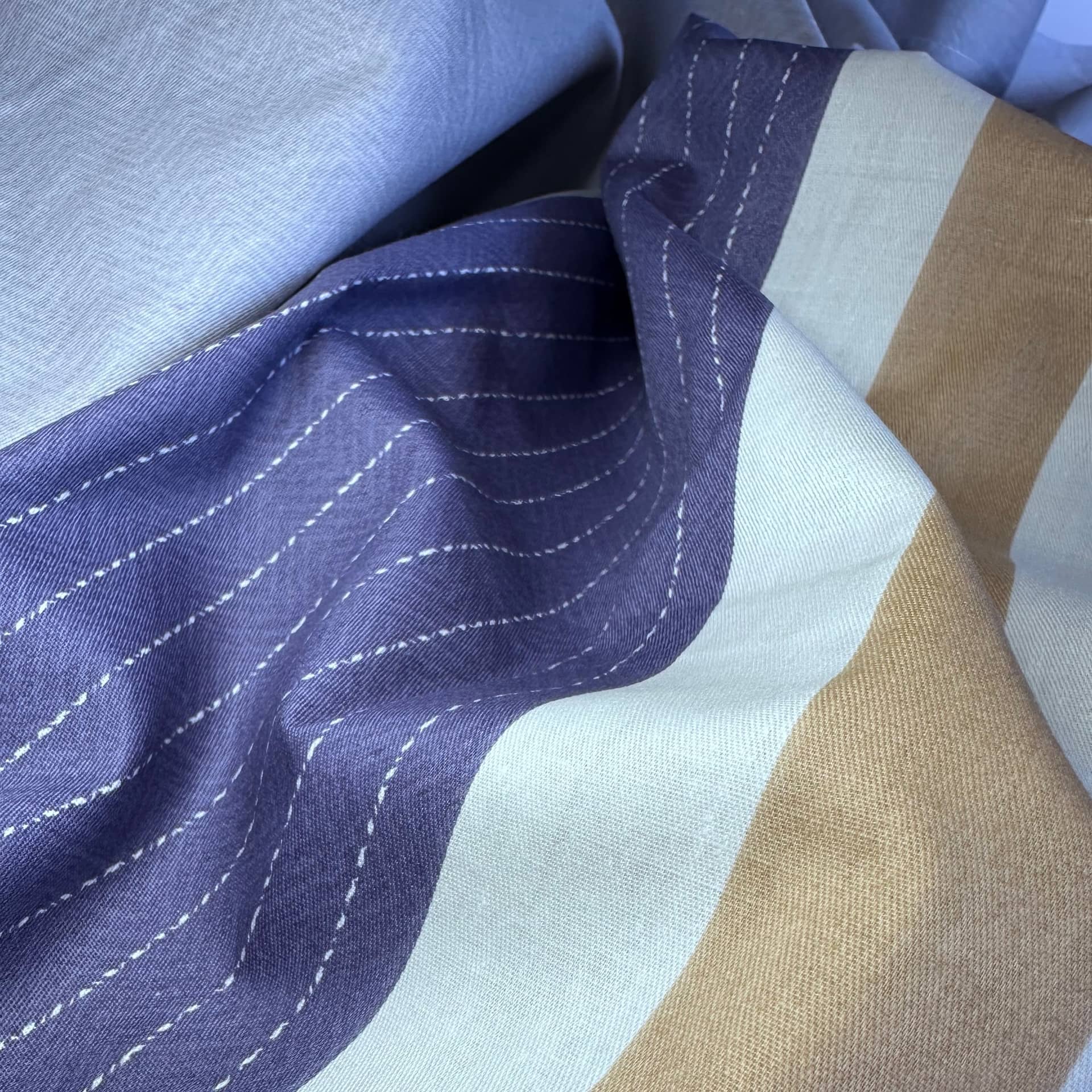 Lenjerie de pat dublu (180x200cm) din 100% bumbac natural, 6 piese, model dungi bleumarin – imagine produs 4