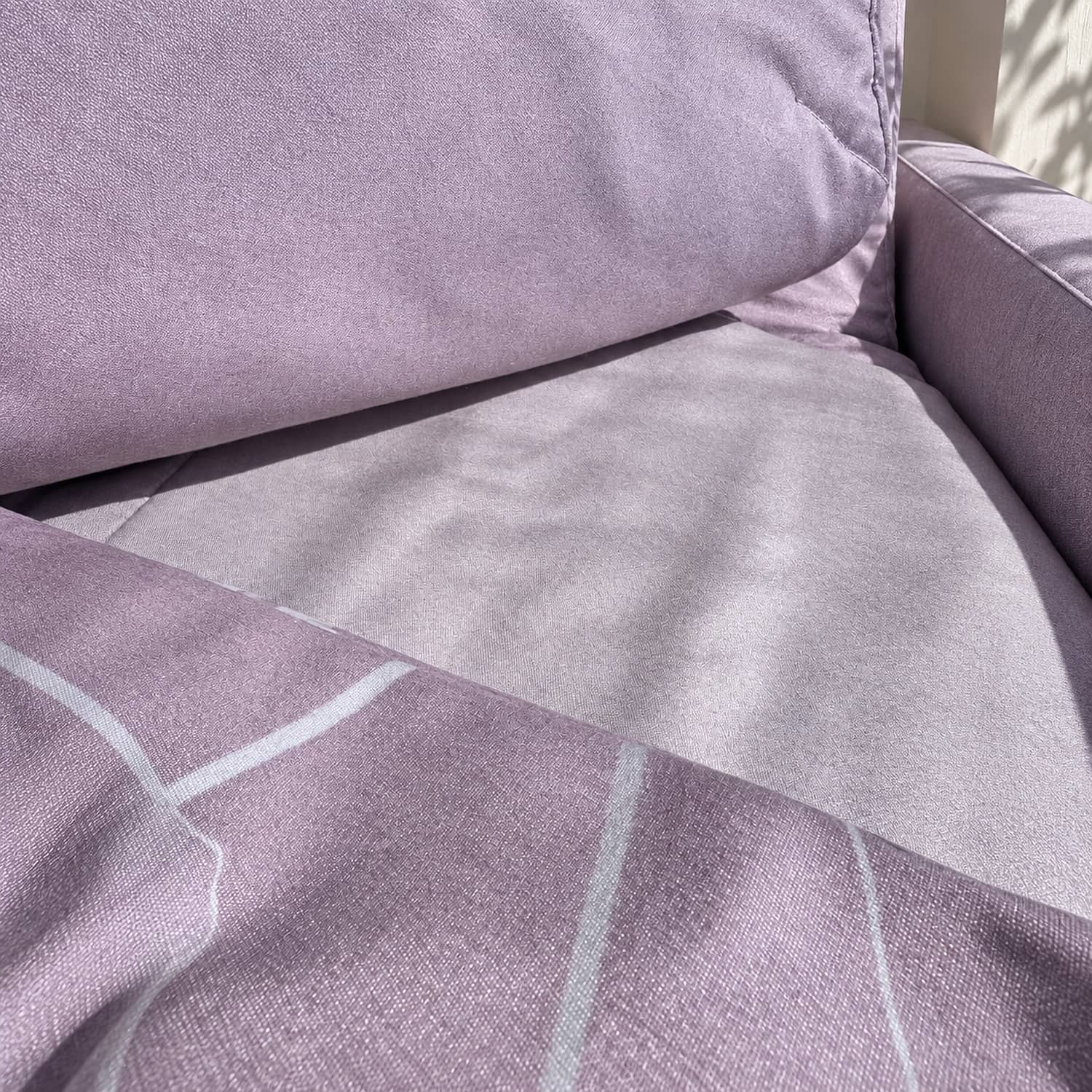 Lenjerie pat dublu, finet gros, elastic, 6 piese, model mov pudrat cu flori albe | East Comfort – imagine produs 2