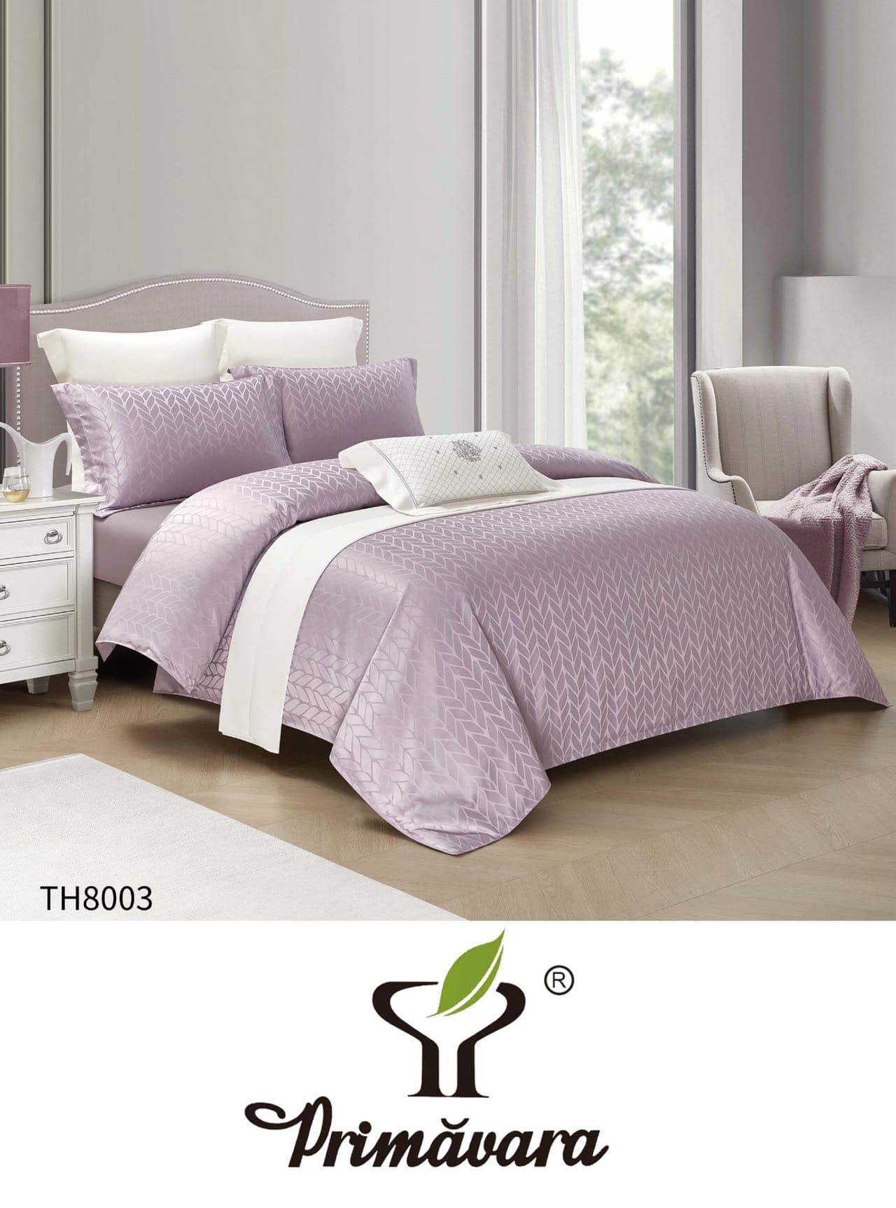 Lenjerie pat dublu, Jacquard, elastic, 4 piese, model lila cu romburi mici | Primavara – imagine produs 2