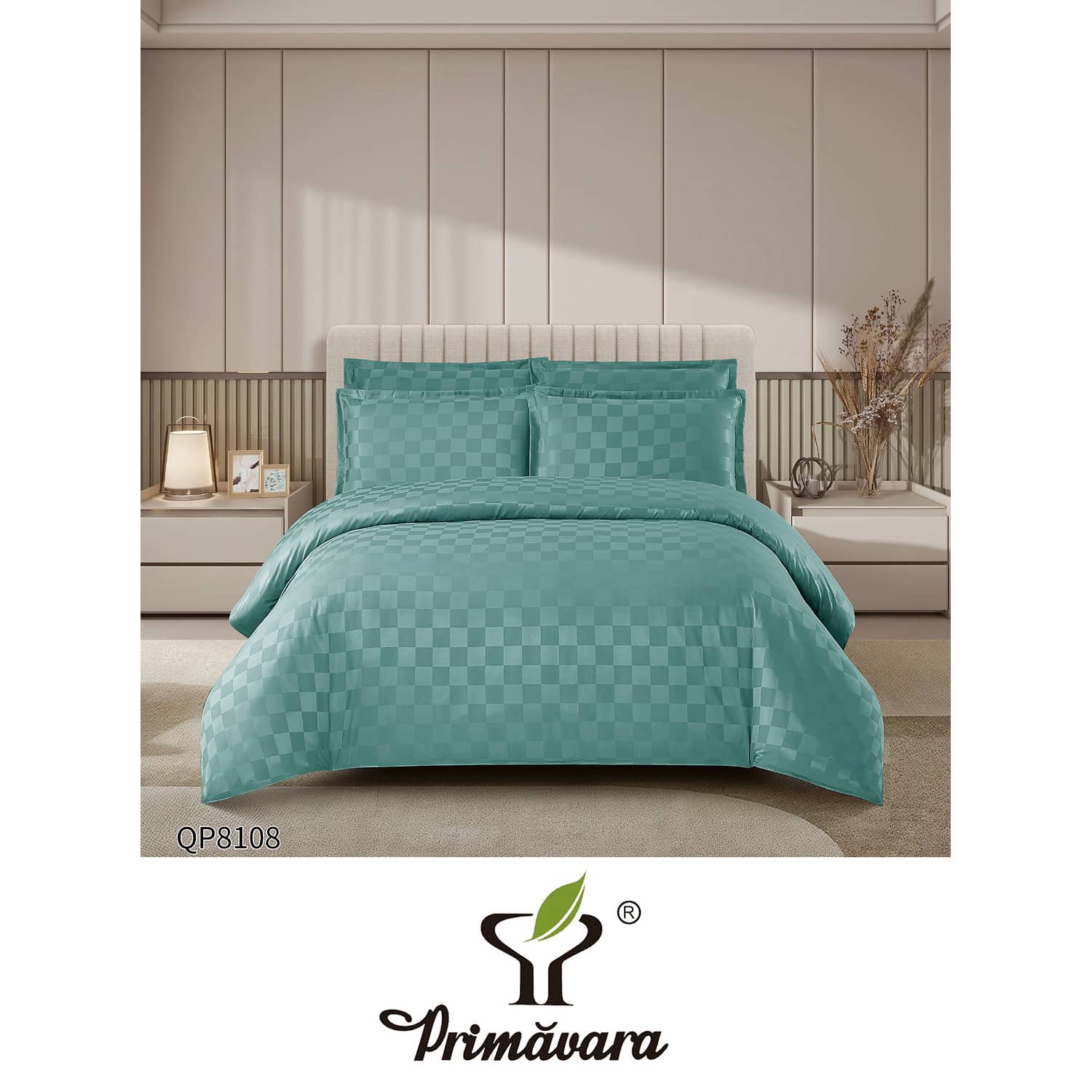 Lenjerie pat dublu, damasc, elastic, 4 piese, model verde menta | Primavara – imagine produs 3
