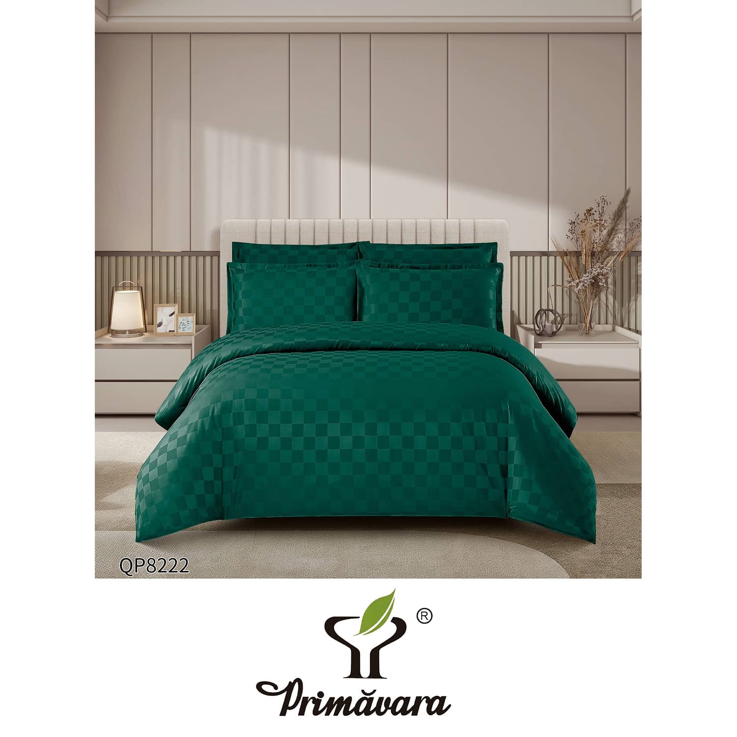 Lenjerie pat dublu, damasc, elastic, 4 piese, model verde smarald | Primavara – imagine produs 3