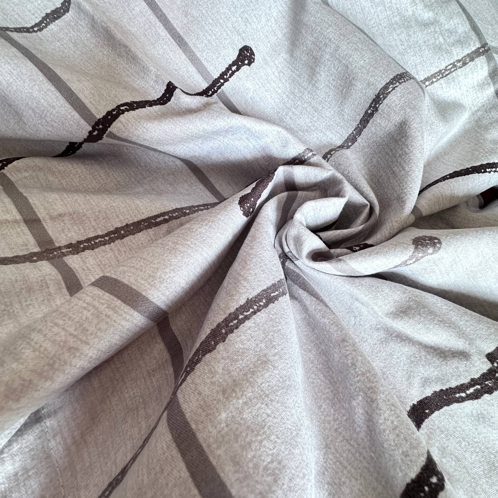 Lenjerie de pat dublu (180x200cm), finet gros 6 piese, model carouri gri-maro – imagine produs 3