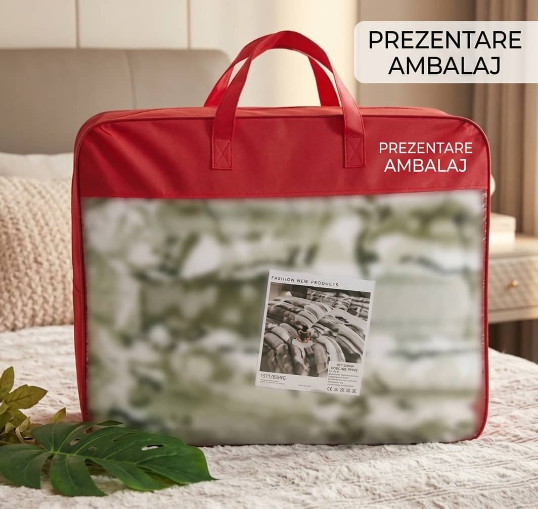 Lenjerie pat dublu, Cocolino, 4 piese, elastic, plușată cu fir lung, husă de pilotă 2-în-1, Casa New Concept, model crem cu trandafiri – imagine produs 4