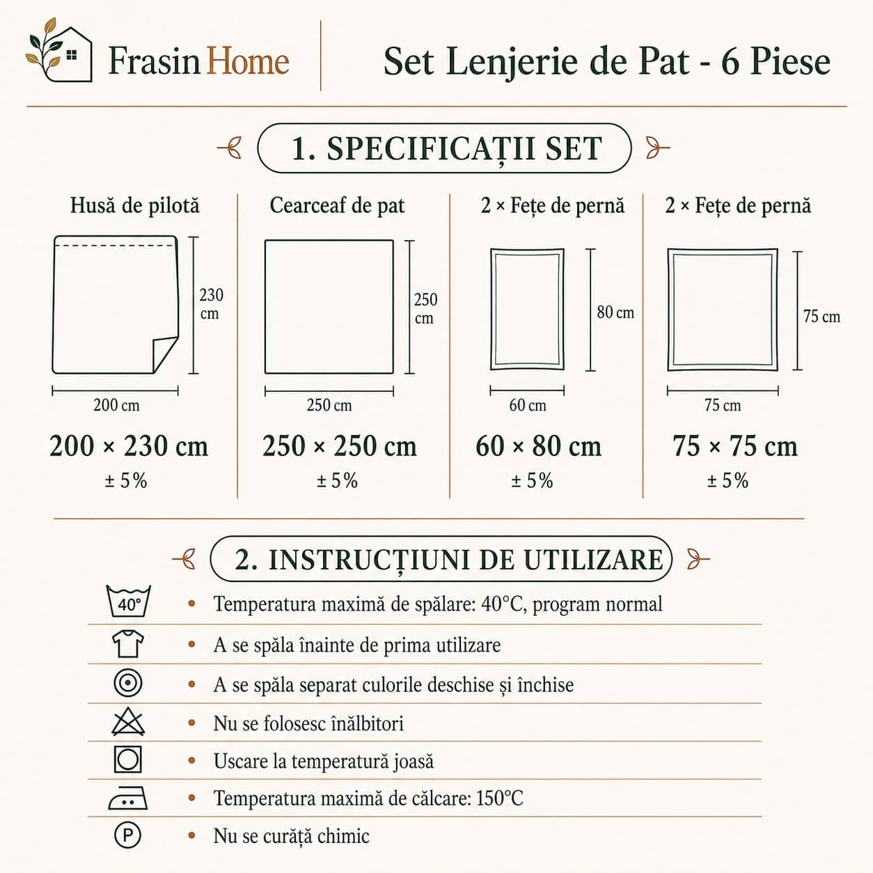 Lenjerie de pat dublu (180x200cm) din 100% bumbac natural, 6 piese, model geometric abstract – imagine produs 3