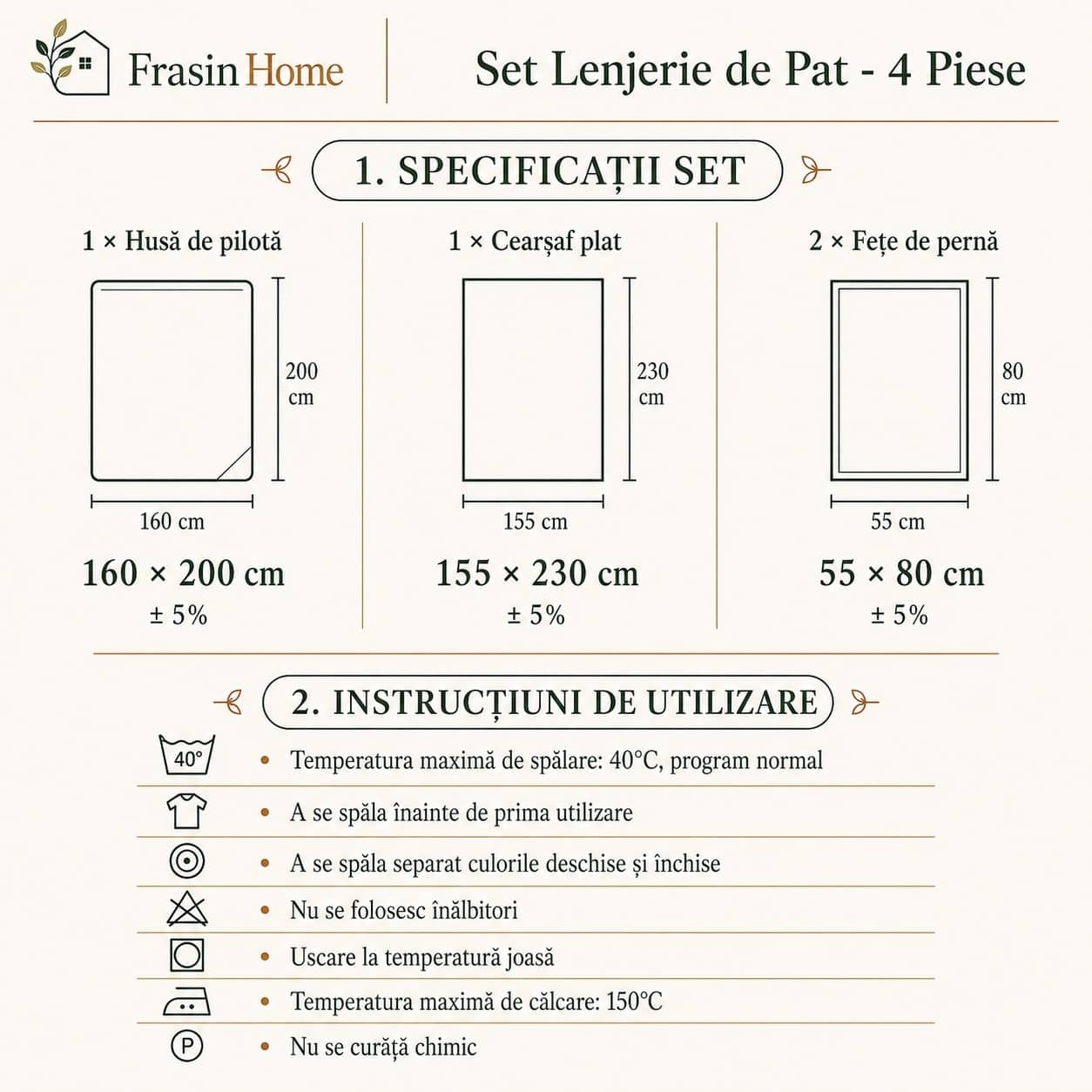 Lenjerie de pat single, 100% bumbac natural,  4 piese, model animale multicolore – imagine produs 3