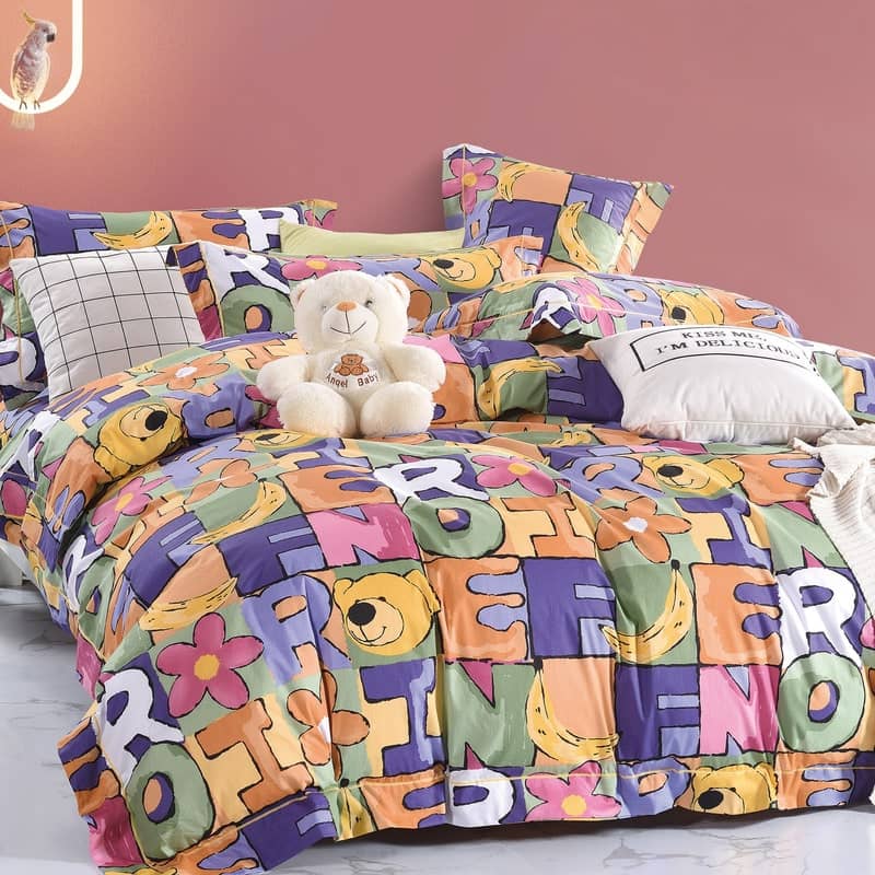 Lenjerie de pat single, 100% bumbac natural,  4 piese, model colaj jucăuș