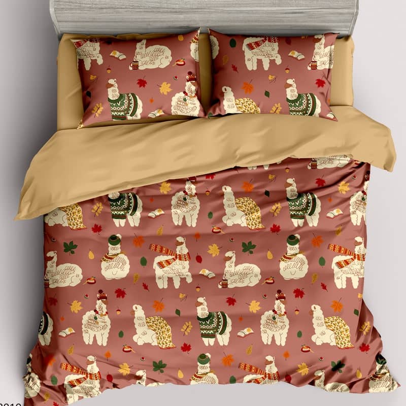 Lenjerie de pat single, 100% bumbac natural,  4 piese, model lame de toamnă