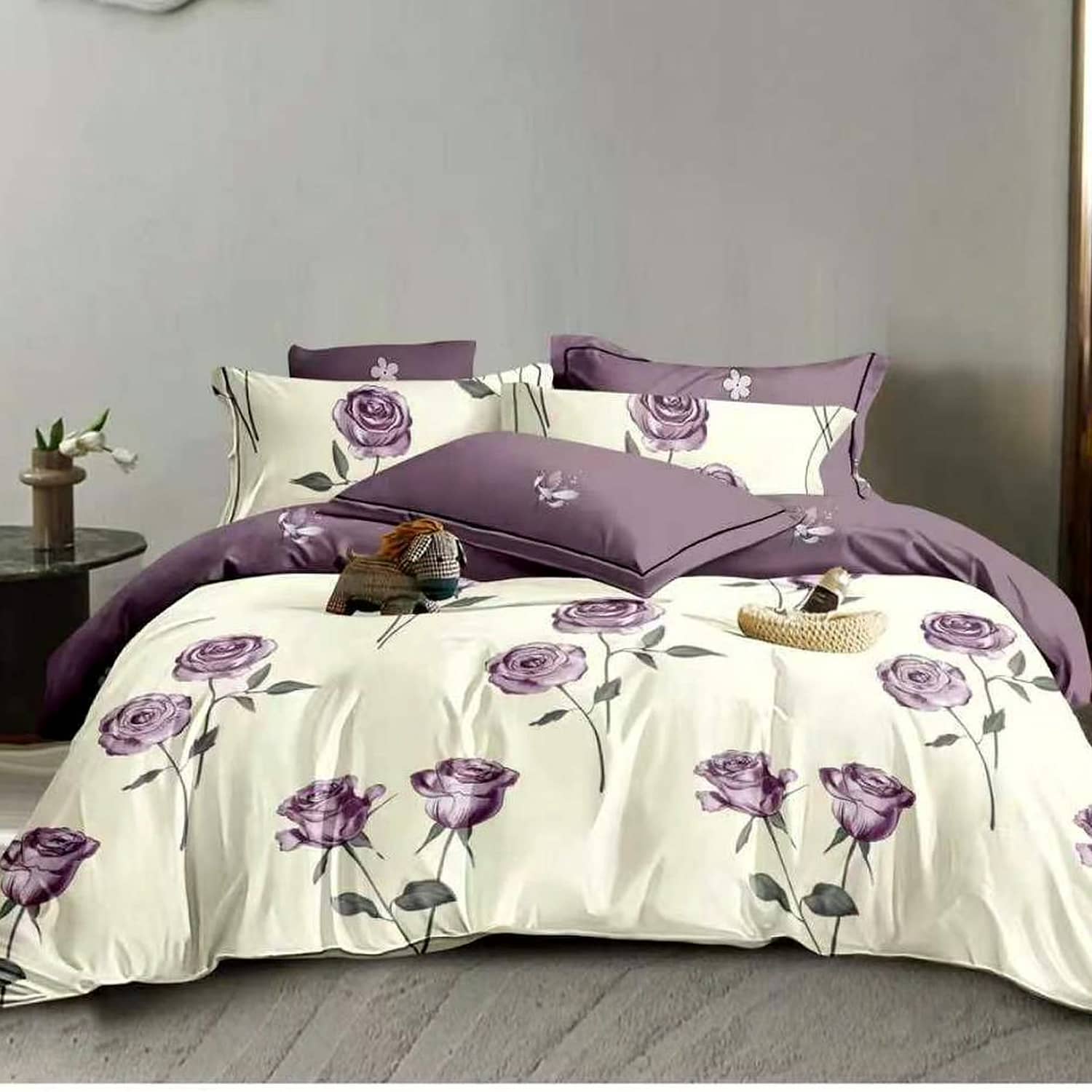 Lenjerie pat dublu, finet gros, elastic, 6 piese, model ec32 gre 306 | East Comfort