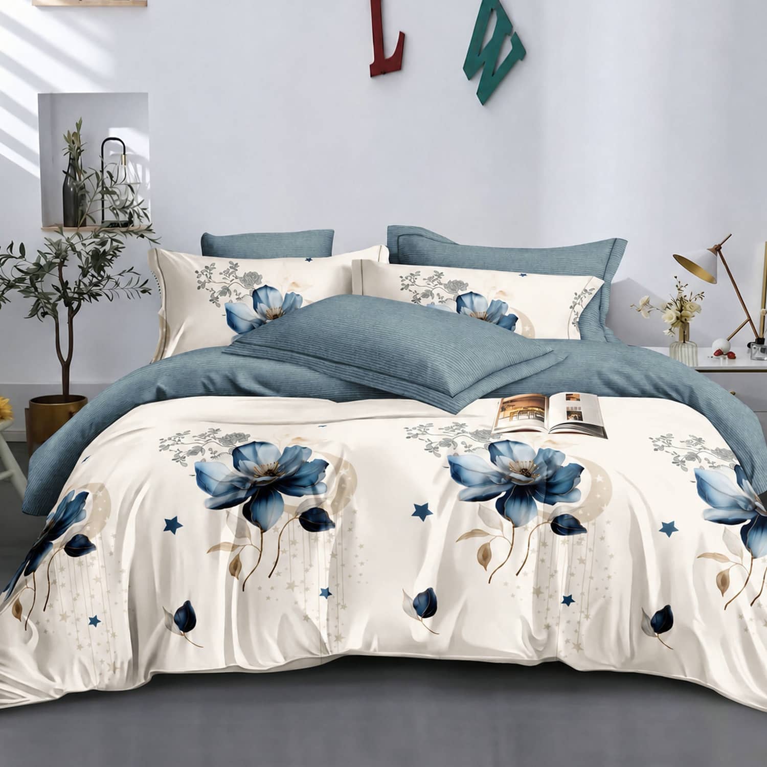 Lenjerie pat dublu, finet gros, elastic, 6 piese, model ec32 gre 402 | East Comfort