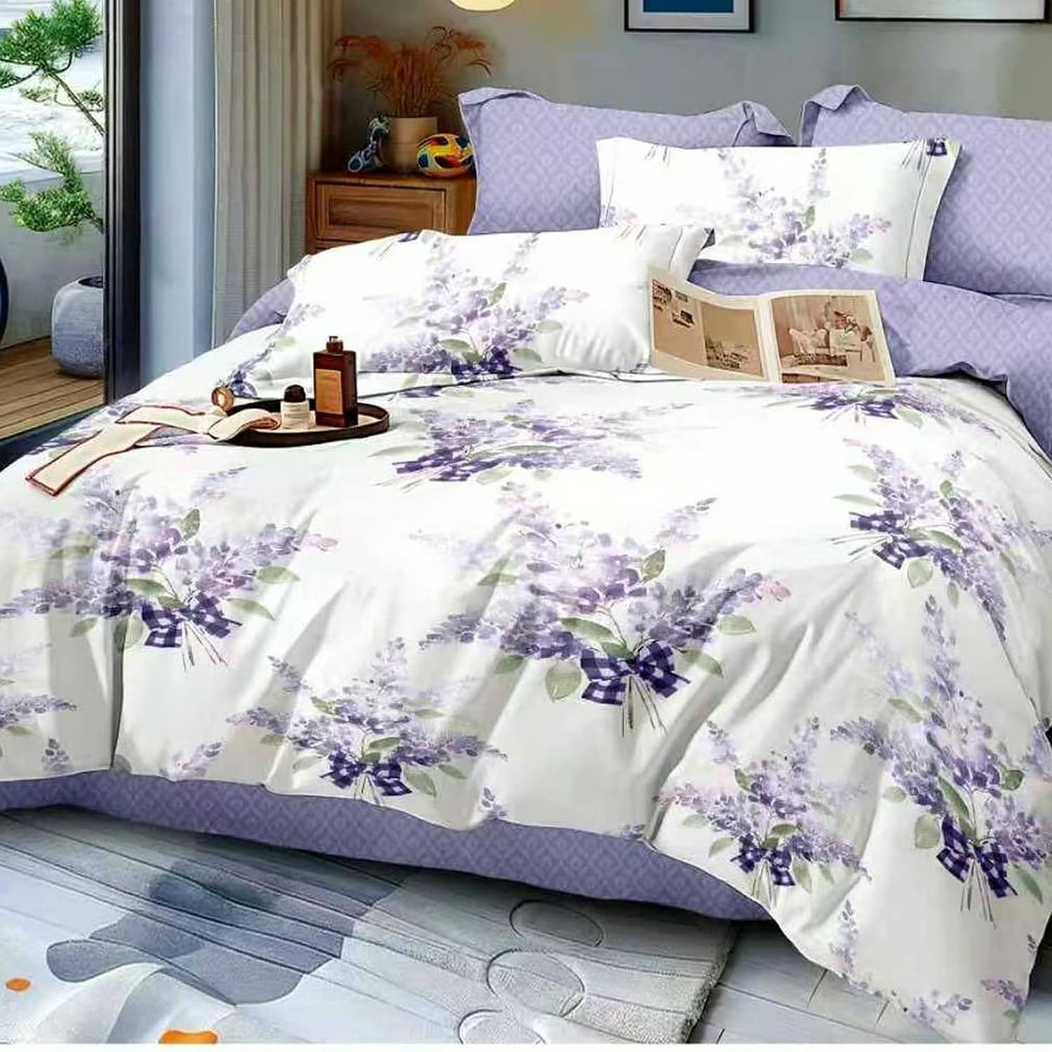 Lenjerie pat dublu, finet gros, elastic, 6 piese, model ec32 gre 428 | East Comfort