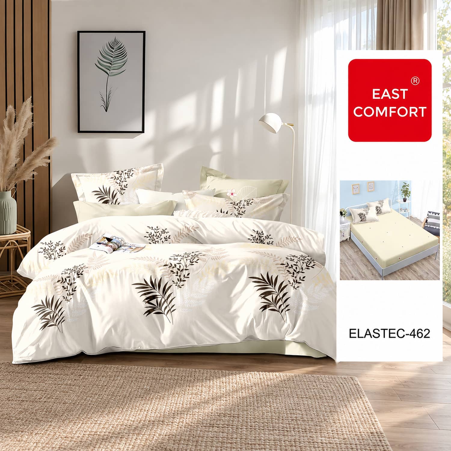 Lenjerie pat dublu, finet gros, elastic, 6 piese, model ec32 gre 462 | East Comfort