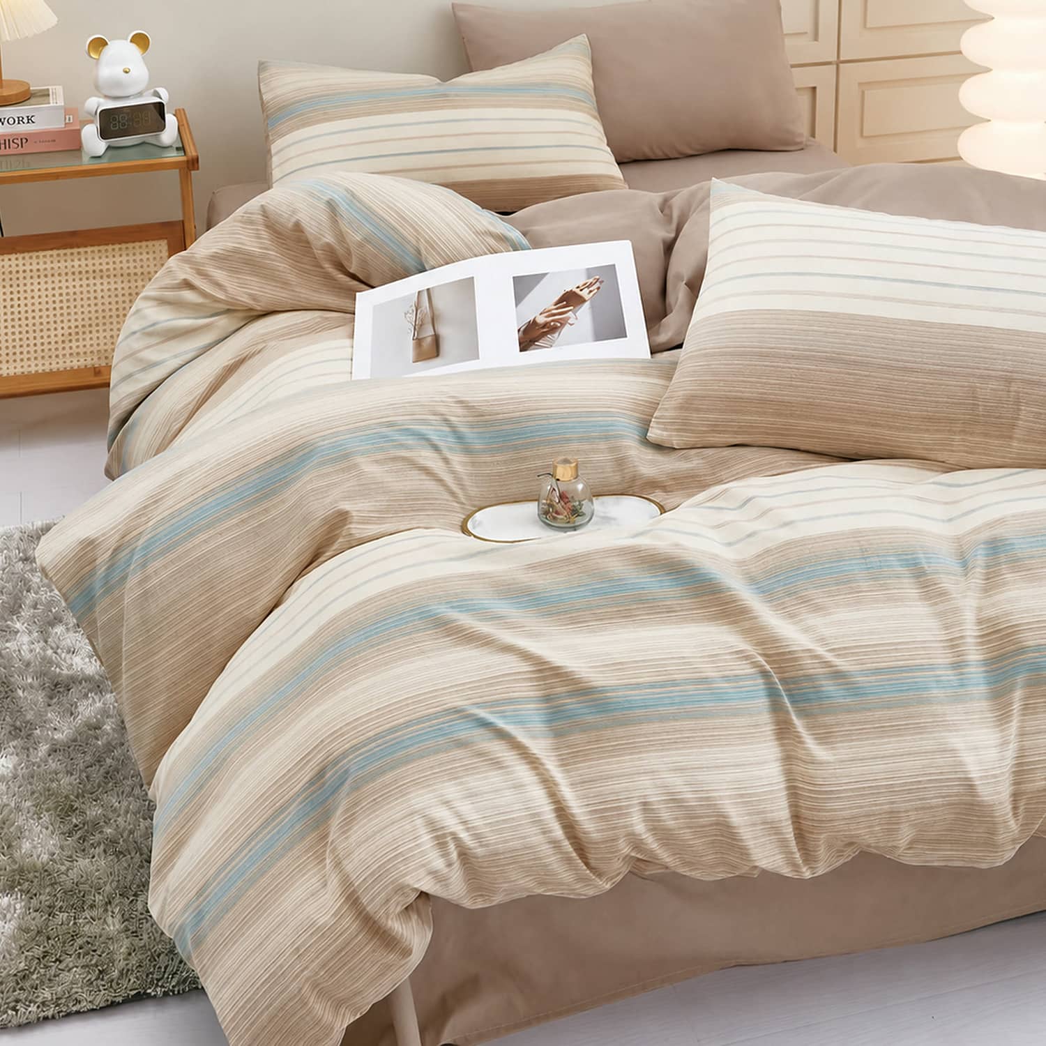 Lenjerie pat dublu, finet gros, elastic, 6 piese, model ec32 gre 532 | East Comfort