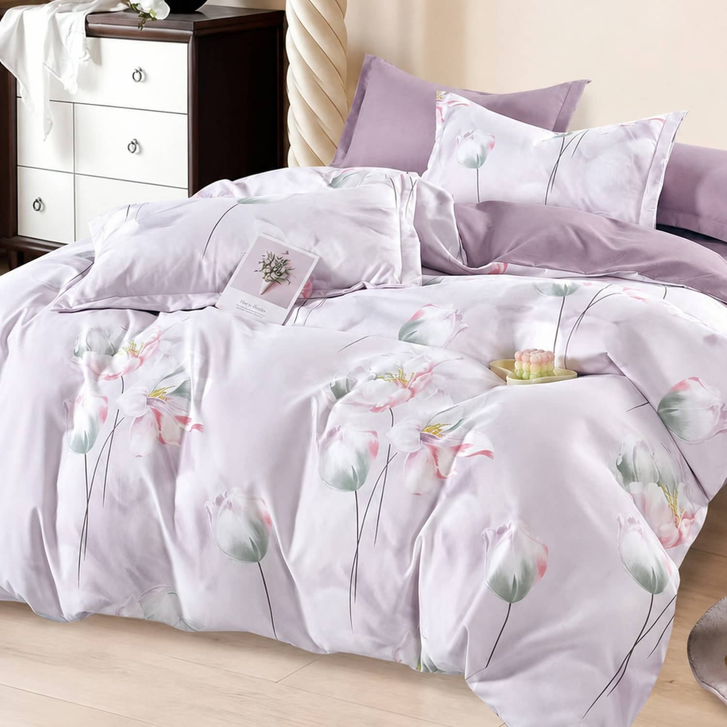Lenjerie pat dublu, finet gros, elastic, 6 piese, model ec32 gre 534 | East Comfort