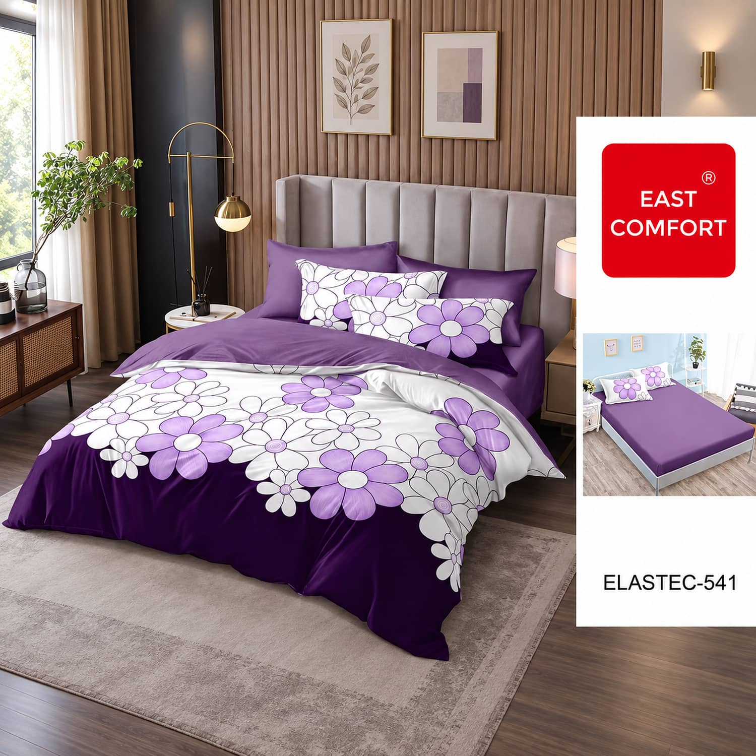 Lenjerie pat dublu, finet gros, elastic, 6 piese, model ec32 gre 541 | East Comfort