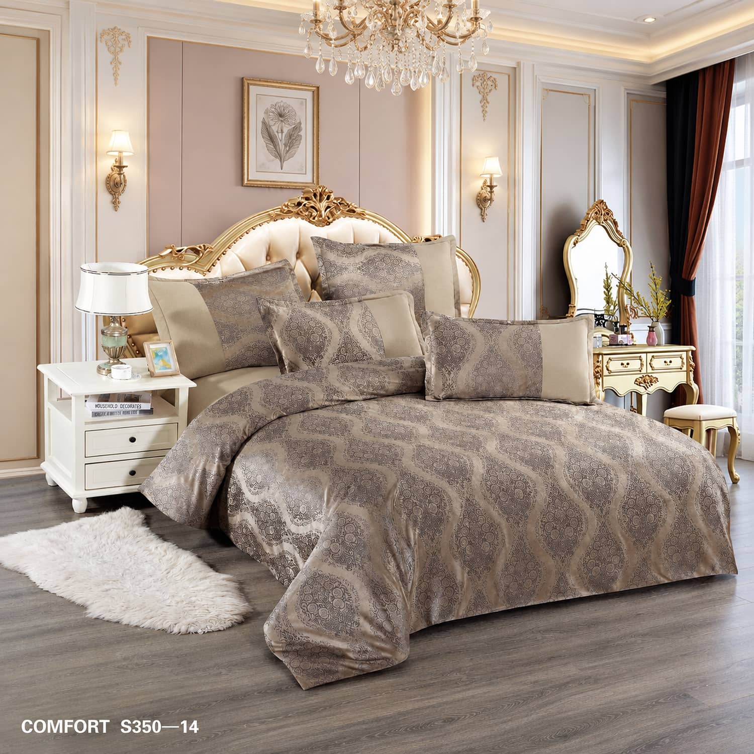Lenjerie de pat dublu, Cocolino, cu fir scurt și aspect lucios, 6 piese, fără elastic | East Comfort